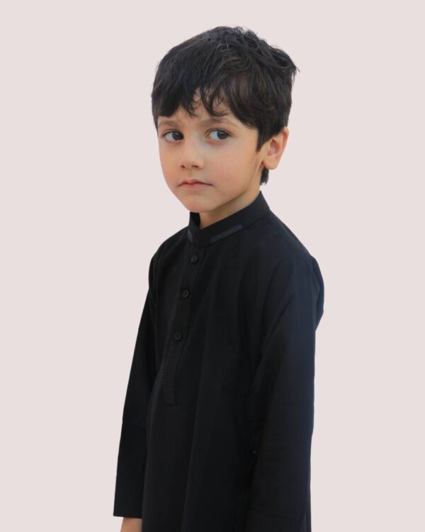 Khaiss. introduced best quality cloths unique color Black cotton embroided kurta for kids children picture online shopping in islamabad rawalpindi peshawar nowshera lahore karachi pakistan