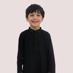 Khaiss. introduced best quality cloths unique color Black cotton embroided kurta for kids children picture online shopping in islamabad rawalpindi peshawar nowshera lahore karachi pakistan