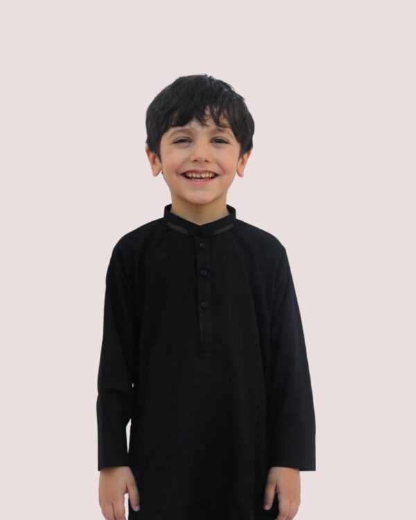 Khaiss. introduced best quality cloths unique color Black cotton embroided kurta for kids children picture online shopping in islamabad rawalpindi peshawar nowshera lahore karachi pakistan