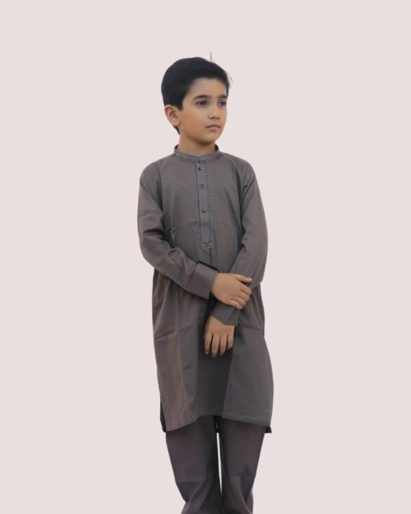 Khaiss. deals with best quality product grey cotton embroided kurta for kids children picture online shopping in islamabad rawalpindi peshawar nowshera lahore karachi pakistan