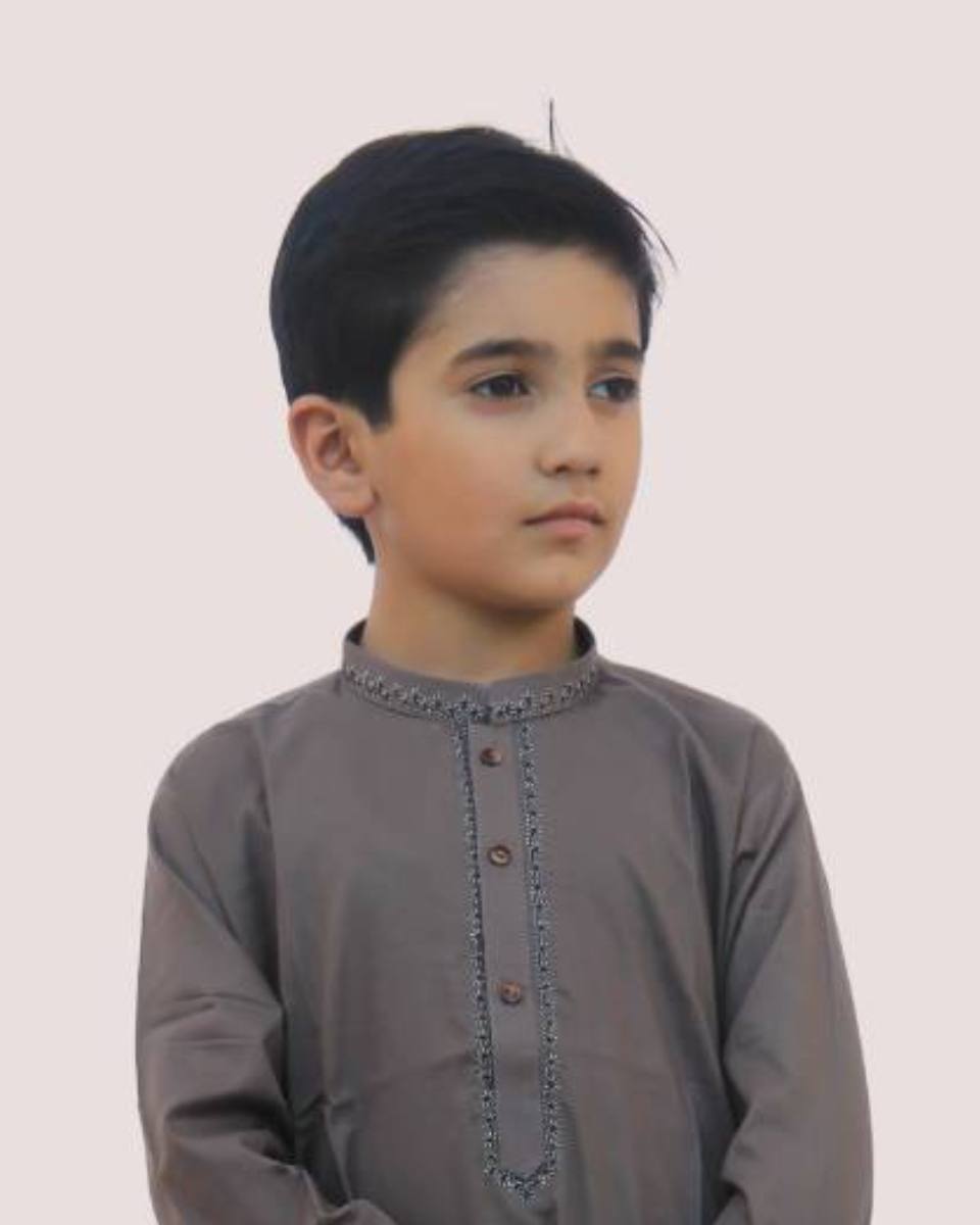 Khaiss. deals with best quality and beautiful design product grey cotton embroided kurta for kids children picture online shopping in islamabad rawalpindi peshawar nowshera lahore karachi pakistan