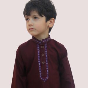 Khaiss. introduced best quality cloths Maroon color cotton embroided kurta for kids children picture online shopping in islamabad rawalpindi peshawar nowshera lahore karachi pakistan