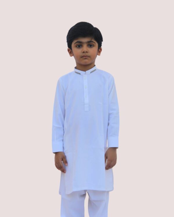 Khaiss. introduced best quality cloths White color cotton embroided kurta for kids children picture online shopping in islamabad rawalpindi peshawar nowshera lahore karachi pakistan