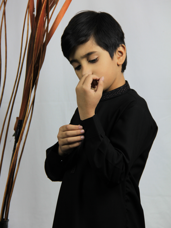 Best quality Elegant Boy's Black Kurta Shalwar shop online in Pakistan