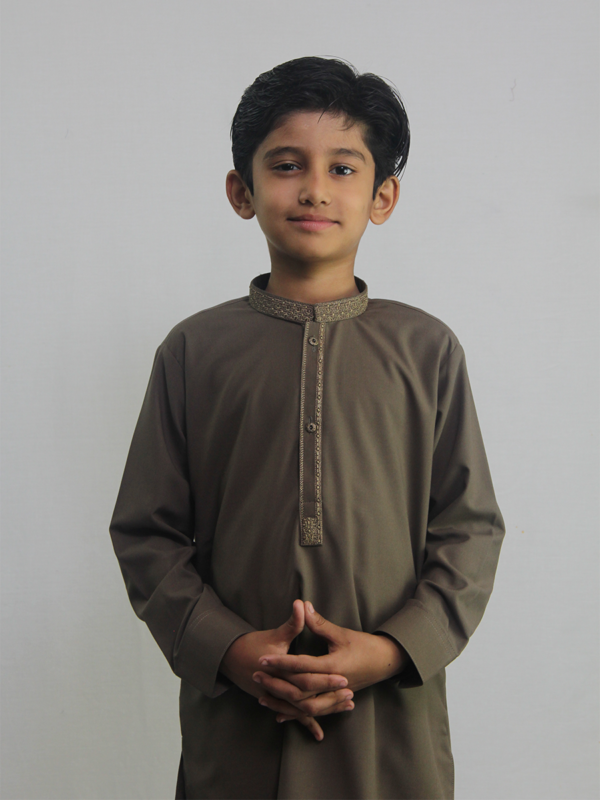 Best quality Embroidered Boy's Brown Kurta Shalwar online shopping in Pakistan