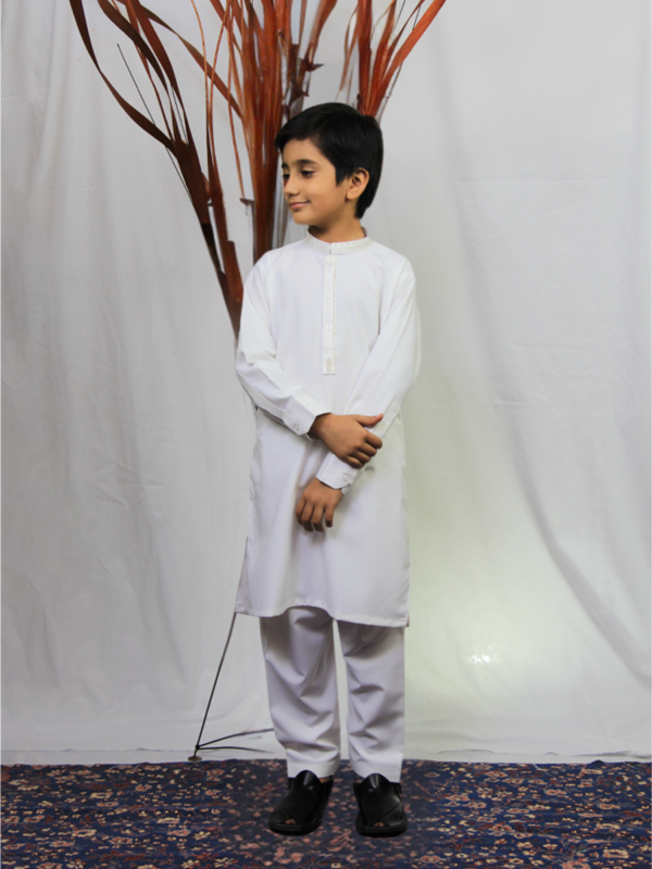 Traditional Boy’s White Kurta Shalwar